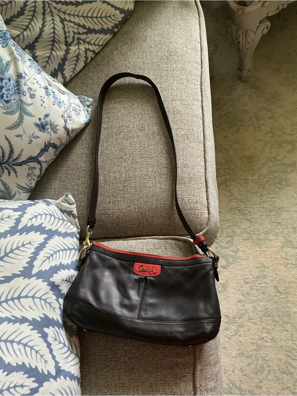 Coach black Leather Crossbody with orange Accents